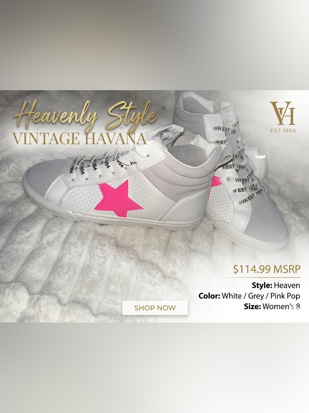 Vintage Havana White High-Top Sneakers with Hot Pink Star